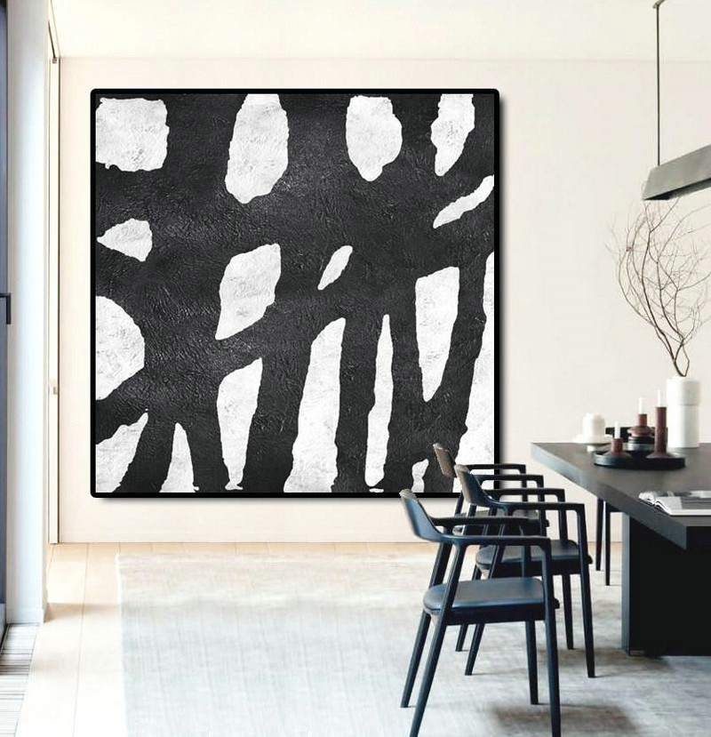 Huge Abstract Painting On Canvas,Oversized Minimal Black And White Painting - Original Art